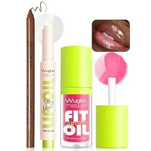 Brown Lip Liner Pink Lip Oil Gloss Clear Shimmer Click Lip Balm Kit
