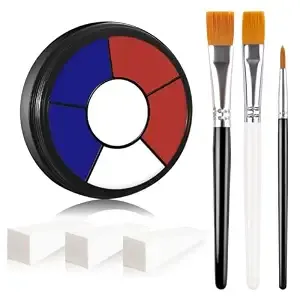 Bobisuka Red White Blue Cream Face & Body Paint Palette Kit With 3 Brushes 3 Sponges, Highly Pigmented Easy To Blend Long Lasting Makeup For Patriotic Pride, 4th Of July, Usa Flag, Independence Day