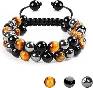 Midon Tiger Eye Bracelets For Men Women, Triple Protection Bracelet