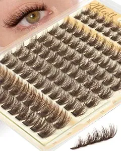 Brown Lash Clusters Fluffy Eyelash Clusters Natural Cluster Eyelashes Extensions 12-18mm D-Curly Manga Cluster Lashes Wispy False Lashes Clusters
