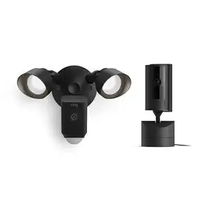 Ring Pan-Tilt Indoor Cam, Black With Ring Floodlight Cam Wired Plus, Black
