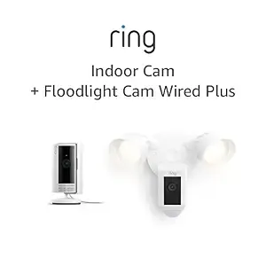 Ring Floodlight Cam Wired Plus With All-New Ring Indoor Cam, White