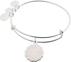 Alex And Ani 'Sweet 16' Charm Bangle - Expandable Bracelet For Women, Nickel-Free, Shiny Silver Finish, Ideal Gift Jewelry