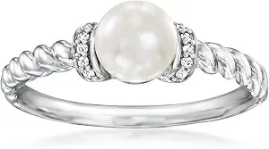 Ross-Simons 5.5-6mm Cultured Pearl Ring With Diamonds In Sterling Silver
