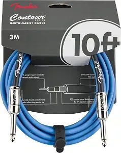 Fender Contour Instrument Cable, Guitar Cable, Guitar Accessories, Straight/Straight, Lake Placid Blue, 10 Ft