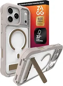 Zagg Rainier Case With Kickstand For Iphone 17 Pro Max - Gray Sandstone, Graphene 22ft (7m) Drop Protection, Lanyard Attach Points, Magsafe, Wireless Charging Compatible, 2-Piece Design, Phone Case
