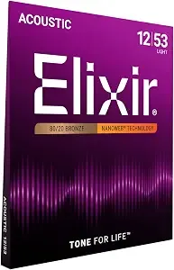 Elixir, Acoustic Guitar Strings, 80/20 Bronze, Nanoweb, 6-String, 12-53