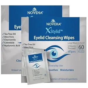 Noveha 60pcs Stye Relief Eyelid & Lash Wipes – Tea Tree Oil, Hyaluronic Acid, Aloe Vera, Chamomile & Green Tea – Gentle Cleansing Wipes For Dry Eyes, Blepharitis, Itch - Hypoallergenic (2pack)