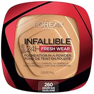 L'Oreal Paris Makeup Infallible Fresh Wear Foundation In A Powder, Up To 24h Wear, Waterproof, Golden Sun, 0.31 Oz. (Packaging May Vary)