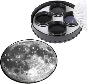 Celestron Moon Filter Set – Neutral Density & Sky Glow Filters – Moon Map