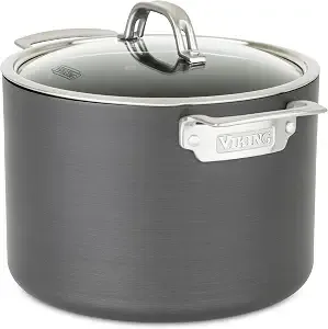 Viking Non Stick Stock Pot, 8 Quart Hard Anodized Nonstick Soup Cooking Pot Wth Glass Lid, Gray