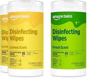 Amazon Basics Disinfecting Wipes, Lemon & Fresh Scent, Sanitizes, Cleans, Disinfects & Deodorizes, 255 Count (3 Packs Of 85), Packaging May Vary