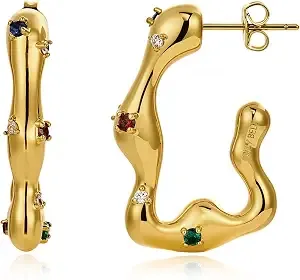 Cicy Bell 18k Gold Plated Earrings For Women Trendy Irregular Waterdrop Melting Liquid Cubic Zirconia Statement Drop Earrings Jewelry Gifts