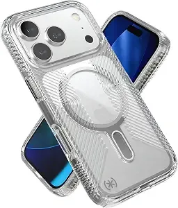Speck Presidio Perfect Clear Grip For Iphone 17 And 18 Pro Case, Clicklock Interlock, Slim Protective Case, Clear/Clear/Silver