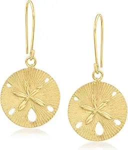 Ross-Simons 18kt Gold Over Sterling Textured And Polished Sand Dollar Drop Earrings