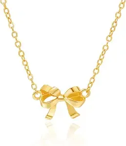 Cicy Bell Bow Necklace For Women 18k Gold Plated Cute Necklace