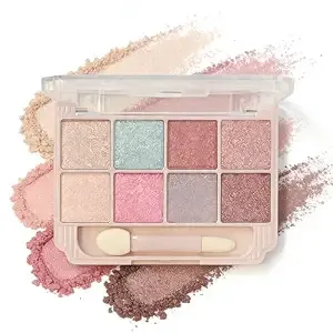 K'Apeine 8 Colors Shimmer Eyeshadow Palette, Glitter Mini Eyeshadow With 1 Dual Brush Sparkling Blendable Makeup Palette Long-Lasting Eye Shades Naturing-Looking,Waterproof Eye Shadow For Women-s01