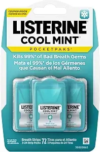 Listerine Pocketpaks Breath Strips, Cool Mint, 24-Strip Pack, 3 Pack