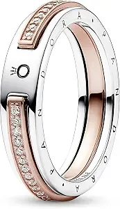 Pandora Signature Two-Tone Logo & Pave Ring