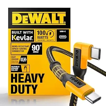 Dewalt Heavy Duty 90-Degree Angled 100w Usb C Cable, Jobsite, (6 Ft)