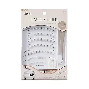 Kiss Lash Atelier Professional Lash Extension Kit, ‘Natural’, Pre-Mapped False Eyelashes, 46 Lash Clusters & 36 Individual Lashes, Last For Up To 7 Days, Glue Ring, Applicator
