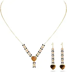 Montana West Wrangler Western Tigers Eye Wheat Chain Necklace Earrings Set