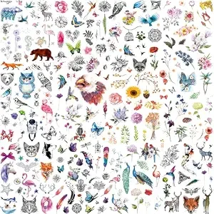 Verkstad 12 Sheets Kids Temporary Tattoos Animals Butterfly Party Favors