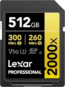 Lexar 512gb 2000x Sd Memory Card, 300mb/S Read, 8k, v90, u3, Uhs-Ii
