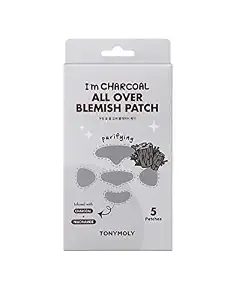 Tonymoly I'M Charcoal All Over Blemish Patch - Full Face Hydrocolloid Patches With Charcoal, Niacinamide & Salicylic Acid For Forehead, Nose, Cheeks & Chin, 5 Ct