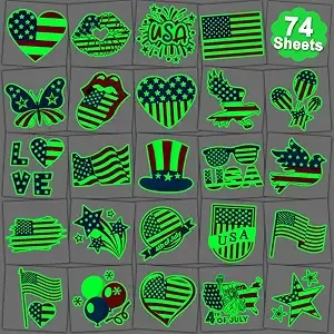 Charlent Glow In The Dark 4th Of July Temporary Tattoos For Kids