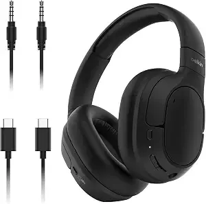 Belkin Isolate Over-Ear Anc Headphones, Cloudcushion, 60h - Hybrid Active Noise Cancelling, Bluetooth 5.4, Foldable, Multipoint, Travel, Home, Office, Usb-C And 3.5mm Cable