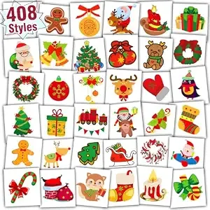 Partywind 408 Pcs Individually Wrapped Christmas Temporary Tattoos For Kids Stocking Stuffers, Christmas Holiday Decorations Party Supplies Favors, Xmas Tattoo Stickers For Boys And Girls
