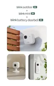 Blink Outdoor 2k+, Mini 2k+, And Battery Doorbell 2k+ (Newest Model) — Complete 2k Security, Long-Lasting Battery. Sync Module Core Included — 2 Cameras + Doorbell (White)