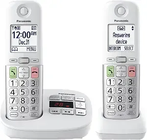 Panasonic Cordless Phone, Easy To Use With Large Display And Big Buttons, Flashing Favorites Key, Built In Flashlight, Call Block, Volume Boost, Talking Caller Id, 2 Cordless Handsets - Kx-tgu432w
