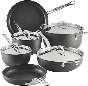 Hestan Titum Fusion 10-Piece Nonstick Cookware Set, Double Impact Stainless Steel Base & Aluminum Body, Induction Compatible, Made Without Pfoas