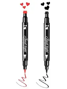 Go Ho 2 Pcs Waterproof Liquid Eyeliner Stamps,Double-Side Black&Red Smudge-Proof Eye Liner,Heart Stamp Eyeliner For Halloween Costumes Makeup,Long-Lasting Love Tattoo Tools