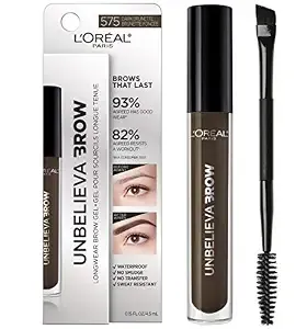L'Oreal Paris Unbelieva-Brow Longwear Waterproof Tinted Brow Gel, Smudge-Resistant, Transfer- Proof, Quick Drying, Easy And Quick Application With Precise Brush, Dark Brunette, 0.15 Fl. Oz.
