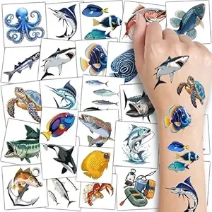 Charlent Fishing Temporary Tattoos For Kids - 74 Individually Sheets