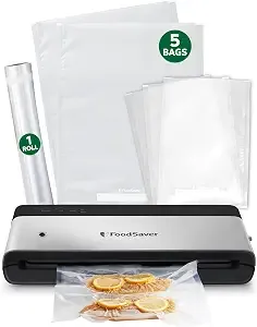 Foodsaver Powervac Compact Vacuum Sealing Machine Stainless Steel & Black Vertical Storage vs0150 - Preserves Freshness Reduces Bag Waste For Both Dry And Wet Food