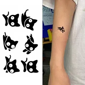 2 Sheets Tiny Small Black And White Cat Totem Temporary Tattoos