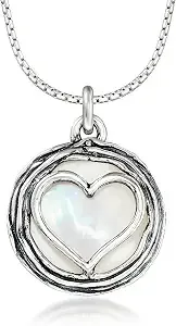 Ross-Simons Mother-Of-Pearl Heart Overlay Necklace In Sterling Silver