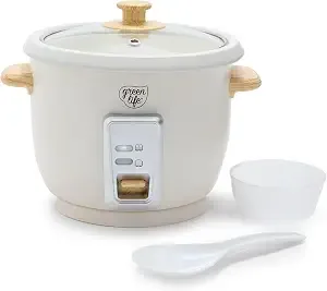 Greenlife Rice Cooker With Removable Pfas-Free Ceramic Nonstick Pot, 3-Cups Uncooked/6-Cups Cooked, Grains & Oatmeal Multicooker, Compact One-Switch Design, Auto Keep Warm, Easy Clean, Cream