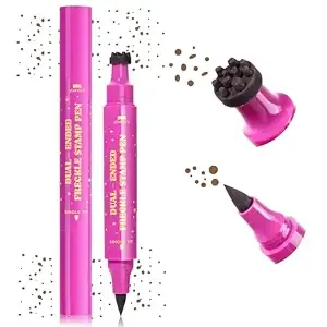 2-In-1 Dual Ended Freckle Stamp Pen – Waterproof Fake Freckles Maker With Precision Tip & Multi-Prong Stamp Head For Natural Sun-Kissed Makeup, Long-Lasting Quick Dry Faux Freckle Stain #02 Brown