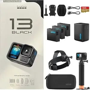 Gopro hero13 Black Camera With 3 Enduro Batteries - Waterproof 5.3k60 Action Camera With Dual-Battery Charger & Sandisk 64gb Extreme Sd Card - Head Strap 2.0 And Handler Floating Handgrip, Bundle Kit
