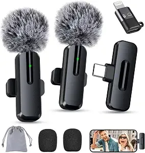 Wireless Mini Microphone For Iphone, Android, 2 Pack Clip On Mini Mic With Usb-C & Lightning, 2-In-1 Noise Reduction Lavalier Lapel Mic For Video Recording, Podcast, Vlogging, Youtube