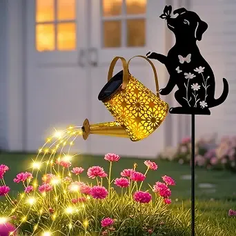 Solar Garden Lights Outdoor Decor, Watering Can With Dog Stake, Waterproof