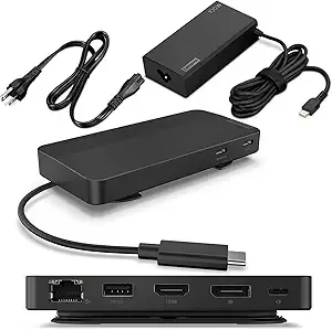 Lenovo Usb-C Dual Display Travel Dock W/ 100w Power Adapter - 7 Ports, Integrated Usb-C Cable, Universal Compatibility, Dual Displays At 4k - Black
