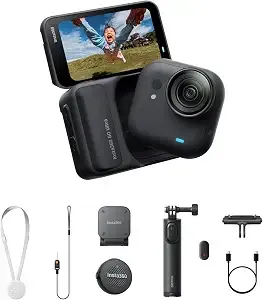 insta360 Go Ultra Vlogger Bundle - Small 4k Vlogging Camera, Hands-Free, Pov Cam, 1/1.28" Sensor, 53g Lightweight, 156° Fov, 200 Min Battery Life, Magnetic Wearable Action Camera For Sports, Vlog