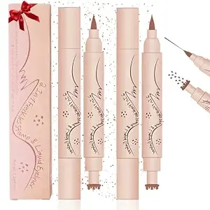 2pcs 2-In-1 Freckle Pen & Stamp Set, Waterproof Long Lasting Fake Freckle Makeup Pen, Natural Lifelike Sun-Kissed Freckle Tattoo, Festival Party Cosmetics, Light Shade For Women & Girls