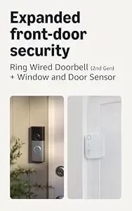 Ring Wired Doorbell (Newest Model), Speckled Gray With Window & Door Sensor
